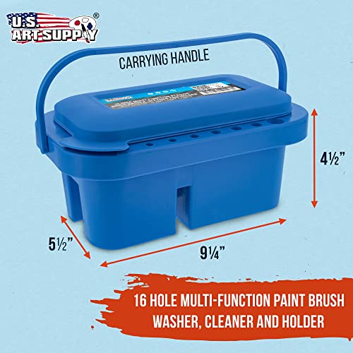U.S. Art Supply 16-Hole Plastic Paint Brush Cleaner Washer & Paint Brush Holder with Palette Lid for Acrylic, Watercolor & Oil Paints - style: 16-Hole
