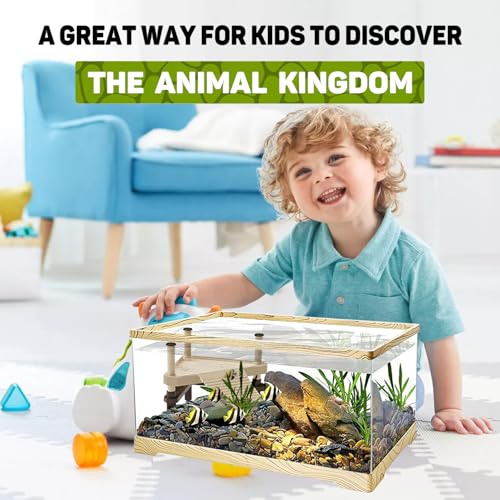 Turtle Tank with Turtle Basking Platform, 20" x 9.5" x 9.5" Aquatic Turtle Tank for Juvenile Turtle,Convenient Bottom Drainage, and Versatile Design for Aquatic Turtle Habitat