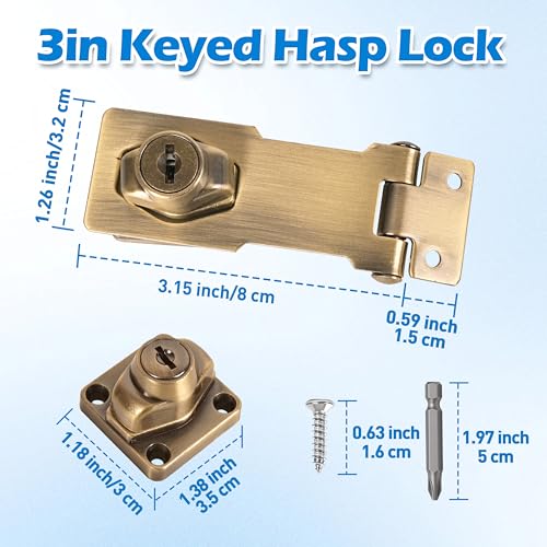 2 Pcs keyed Hasp Lock,3 inch keyed hasp Locks Twist knob keyed Locking hasp for Cabinet Small Door,Hasp Lock with Keys,Metal Safety Hasp Latches (2 Pcs Bronze, 3 inch) - color: 2 Pcs Bronze, size: 3 Inch
