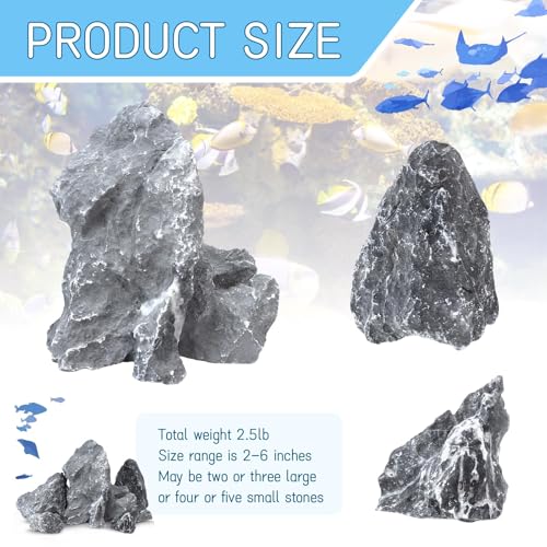 VOKOY 2.5lb Natural Seiryu Stones, Aquarium Rocks Decoration Aquascaping Stone Landscaping Model for Fish Tank Decor Terrariums Paludariums Reptile Enclosures Gardens, 2-6 inches
