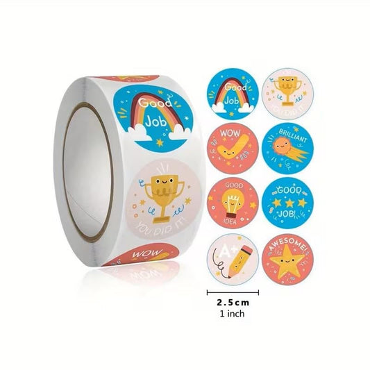 500pcs Round Cartoon Sticker, Reward Sticker - color: Colorful 38