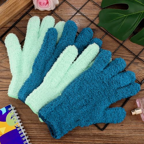 Patelai 2 Pairs Microfiber Gloves for plants Dusting Cleaning Glove Mittens House Cars Blinds Dusting(Blue, Grass Green,X-Large) - color: Blue, Grass Green, size: X-Large