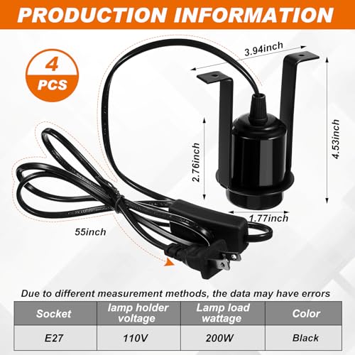 4 Pcs Reptile Ceramic Heat Lamp Holder Ceramic Light Socket Reptile Light Fixture Pet Heater Bracket for Amphibian Pet Terrariums Habitat Gecko Lizard Tortoise, 85 - 265 V Voltage, Max 200w (Black) - color: Black