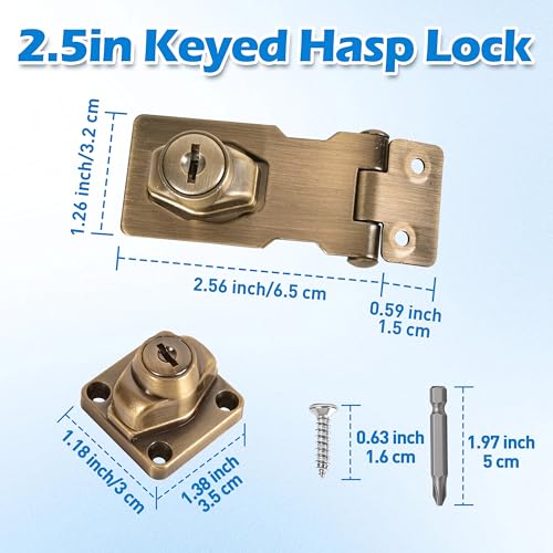 1 Pcs keyed Hasp Lock,2.5 inch keyed hasp Locks Twist knob keyed Locking hasp for Cabinet Small Door,Hasp Lock with Keys,Metal Safety Hasp Latches (1 Pcs Bronze, 2.5 inch) - color: 1 Pcs Bronze, size: 2.5 Inch