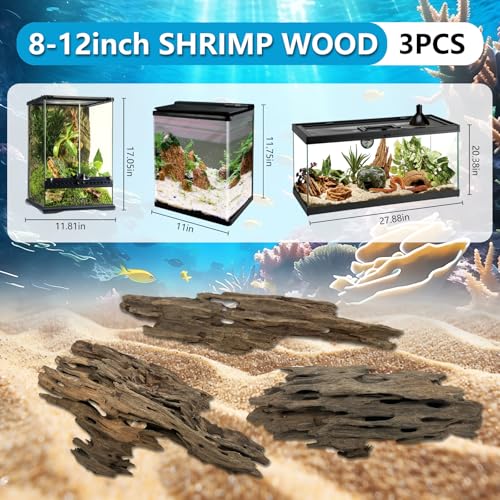 3 Pcs Natural Honeycomb Wood 8-12", Porous Aquarium Driftwood, Cholla Wood Shrimp Shelter Breeding Cave, Shrimp Dragon Wood for Fish Tank, Aquascaping, Reptile, Terrarium Decor - color: Shrimp Wood 8-12in(3PCS)