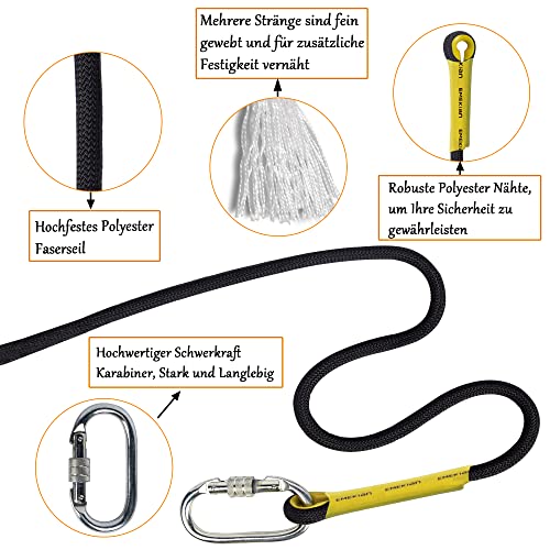 Indoor Outdoor Climbing Rope, 10/12/14mm (32FT/49FT/65FT/98FT) Static Rock Climbing Rope for Escape Rope, Ice Climbing Equipment, Fire Safety Rescue Rope, with Non Slip Gloves - color: Black, size: 10mm/49ft
