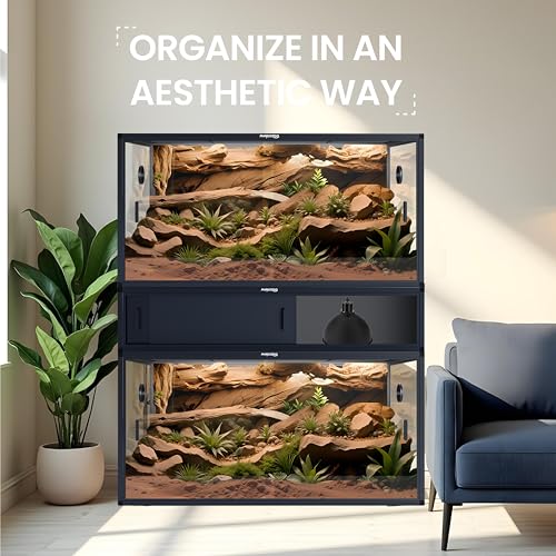48" Reptile Terrarium Spacer Cabinet, Stand for 85/120 Gallon Enclosures, Black, PVC/Aluminum/Plastic, Reptile Stand, Cabinet, Snake Terrarium - color: Ultimate Black, size: 48x24x10 inch