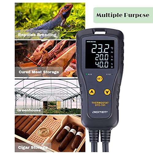 DIGITEN DTC101 Temperature Controller Digital Heat Mat Thermostat Greenhouse Thermostat Outlet Heating Cooling Temperature Control Seedlings Germination Rooting Fermentation Reptiles - style: 10A Temperature Controller
