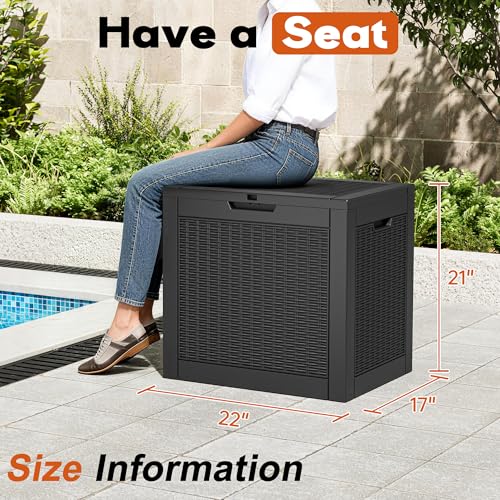 Outdoor Storage Box, Resin Deck Boxes Indoor and outdoor, Waterproof Storage Box Lockable Lid (Black, 35 Gallon) - color: Rattan Black, style: 35 Gallon