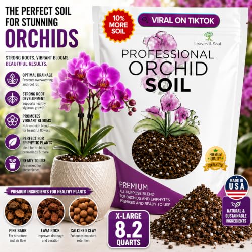 Leaves & Soul Orchid Soil Mix 8.2 Qt for Indoor Orchids & Epiphytic Plants | Ready-to-Use Orchid Potting Mix with Lava Rock, Calcined Clay & Pinebark for Bromeliads, Epiphytic and Container Plants - color: Orchid Soil Blend, size: 8.2 Quarts