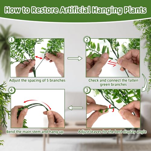 RAINFLOW 2PCS Fake Hanging Plants - Artificial Reptile Habitat Vines | UV Resistant Artificial Boston Ferns for Bearded, Dragon, Snake. Geckos, Hermit Crab, Lizard, Chameleon, 30 Inch - size: 30"x5.1"