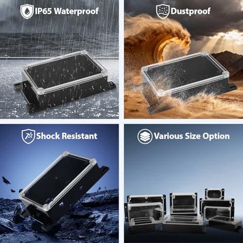 Project Box IP65 Waterproof ABS Plastic Electrical Junction Box with Clear Cover Enclosure with Fixed Ear, Black 5.9"x 3.9"x 1.7"(150x100x44mm)(Pack of 1) - color: 1 pack, size: 5.9"x 3.9"x 1.7"