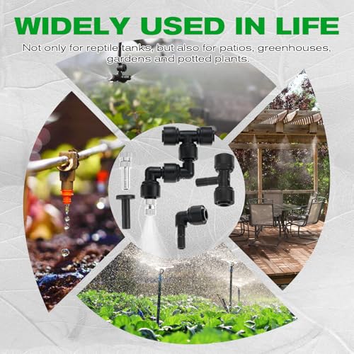 4 Pack Reptile Mister Nozzles, 1/4'' Adjustable Reptile Misting Nozzles | 360°Reptile Fogger Fine Mist Nozzles for Full Water Coverage, Reptile Terrarium Tank, Garden Patio Greenhouse