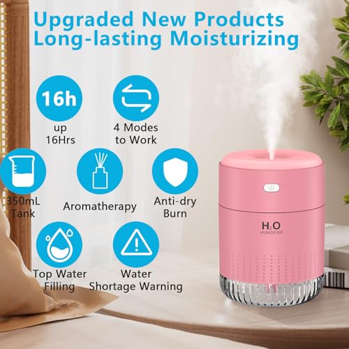 Colorful Mini Humidifier, USB Rechargeable Humidifier, 4 Modes Super Quiet, Humidifiers For Bedroom,Suitable For Travel Office Family-Rose Pink - color: Rose Pink