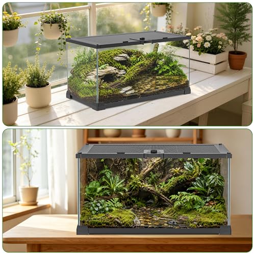 12" x 8" x 6" Small Glass Reptile Terrarium Tank | Top-Opening Mesh Lid with Latch, Fully Assembled Enclosure for Tarantulas, Frog, Isopods and Small Reptiles - size: 12" x 8" x 6"