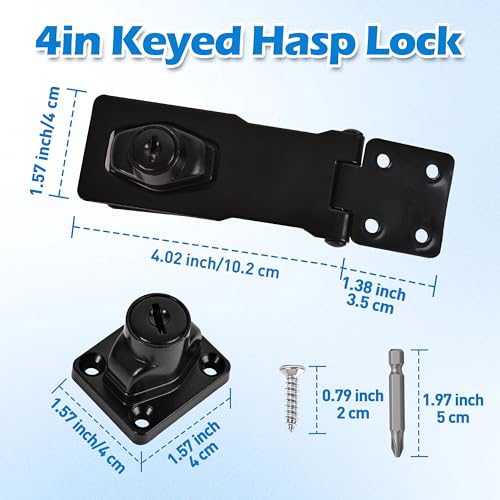 1 Pcs keyed Hasp Lock,4 inch keyed hasp Locks Twist knob keyed Locking hasp for Cabinet Small Door,Hasp Lock with Keys,Metal Safety Hasp Latches (1 Pcs Black, 4 inch) - color: 1 Pcs Black, size: 4 Inch