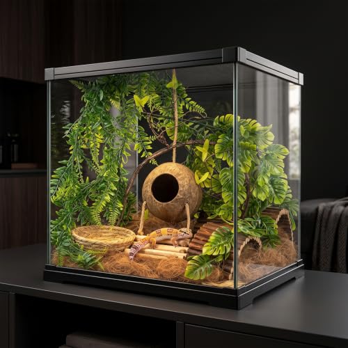 10PCS Crested Gecko Tank Accessories, Leopard Gecko Tank Accessories | Reptile Tank Accessories Kit, Coconut Hide for Crested Gecko/Leopard Gecko/Lizard/Snake/Hermit Crab/Chameleon Terrarium Decor