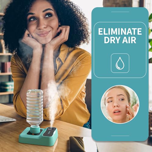Travel Humidifier, Portable Small Humidifier for Plants, Bedroom, Office, Hotel or Car, Battery Operated Mini Cool Mist Humidifiers, Quiet 23dB, Auto-off, Night Light & BPA-Free, Green - color: Green