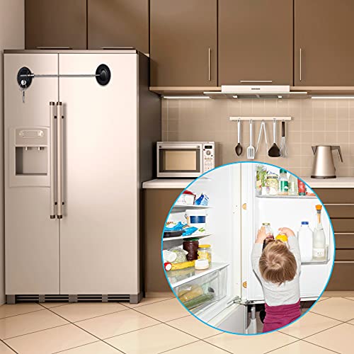 Hotop 4 Pack Cabinet Locks with Keys Refrigerator Fridge Locks Replacement with Steel Wire Self Adhesive Child and Baby Proofing Safety for File Drawers Deep Freezer Doors Latch(Black) - color: Black