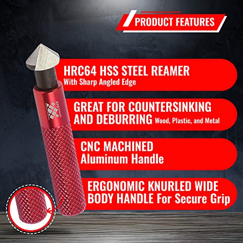 AFA Tooling 90-Degree Countersink Hand Reamer, HRC64 HSS, Knurled Handle | Cleans drilled holes in pipe, metal, wood, copper, PVC, resin and plastic; grip supports exact chamfering and edge control - style: Countersink Reamer