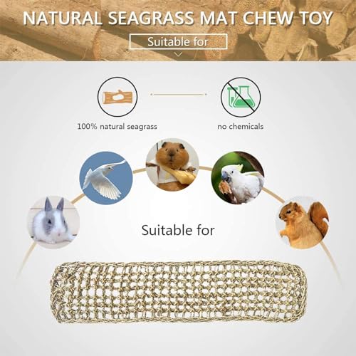 2Pcs Bird Seagrass Mat 20.5×8'' Natural Grass Woven Net Hammock Hanging on Cage Parakeet Climbing Rope Ladder Chew Toys for Lovebird Cockatiel Conure Budgie Cockatoo - size: 2Pcs 20.5" × 8"