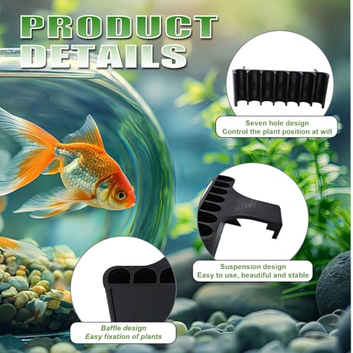 2PC 7 Holes Upgraded Aquarium Plant Holder, Aquatic Plants Cup for Tank, Fish Tank Plant Holder with Long Hook, Aquarium Feeder for Aquascape Decorations on Top of Tank (Black-2PC) - color: Black-2PC