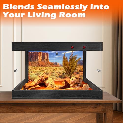 ROYXEN Reptile Tank, 30 Gallons Reptile Enclosure with Lockable Design, Tempered Glass Bearded Dragon Tank for Lizard Habitat, Soild Wood Built-in Sockets (Black, 24"x16"x15.5") - color: Black, size: 24"x16"x15.5"
