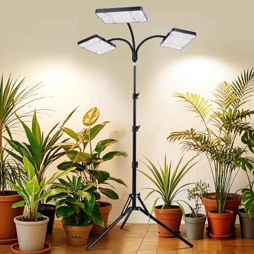 3Head Grow Light with Stand, 75 Watt Bright Enough and Big Coverage, Natural Sunlight Full Spectrum Plant Growing Lamps for Tall&Large Indoor Plants, Bonsai Tree, 4/8/12/16/20H 5-Mode Timer - size: 3Head Stand(75W)