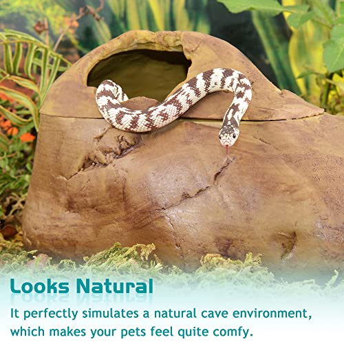 Antidious Snake Hide Cave for Gecko Shedding, Natural Rock Look Hideout, Reptiles Egg-Laying Shelters, Suitable for Maize Serpent, Green Serpent,Rat Snake and Gecko, L Size - size: Large