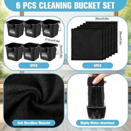 Vesici 6 Sets 3 Quart Cleaning Bucket with Microfiber Cleaning Cloths Small Sanitizing Square Bucket Detergent Plastic Utility Pail with Handle for Household Restaurant Office School Use (Black) - color: Black