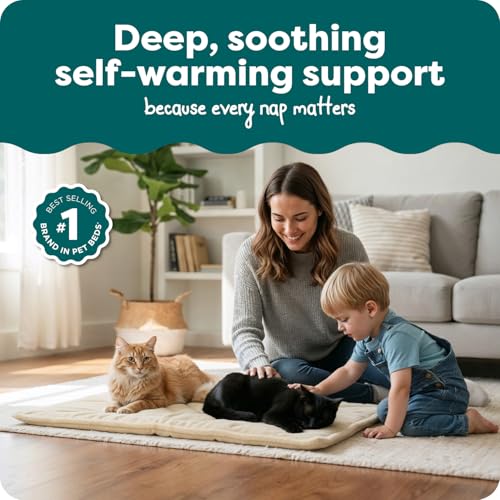 Furhaven ThermaNAP Self-Warming Cat Bed for Indoor Cats & Large/Medium Dogs, Washable & Reflects Body Heat - Quilted Faux Fur Reflective Bed Mat - Cream, Large - color: Cream, size: Large - 36"L x 24"W