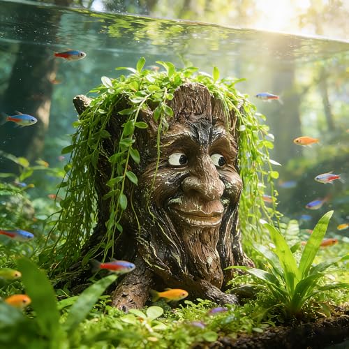 Mystical Fish Tank Tree Trunk Decoration Aquarium Statue Hollow Stump Root Branch Hide Freshwater Saltwater Terrarium Accessories Ornament for Betta,Fighting Fish, Crayfish, SuckerFish,Guppy,Shrimp - color: Brown