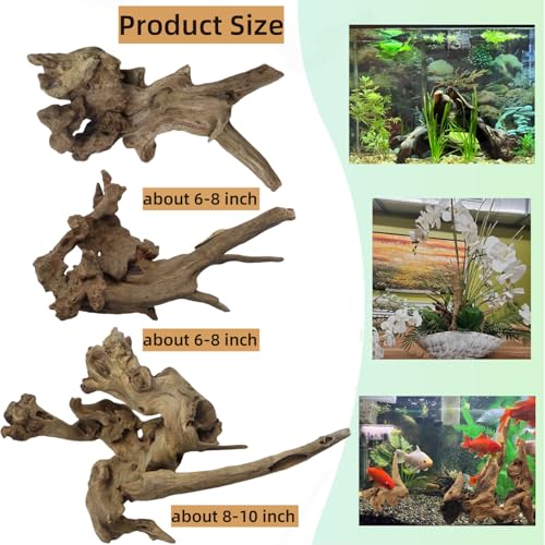 Driftwood for Aquarium Decor, Fish Tank Decor, 3 Pcs Reptile Branches, Drift Wood for Fishtank, Aquarium Hardscape, Betta Fish Decor, Reptiles Driftwood Branch (Driftwood 5.8- 9.8 Inch (Pack of 3)) - size: Driftwood 5.8- 9.8 Inch (Pack of 3)