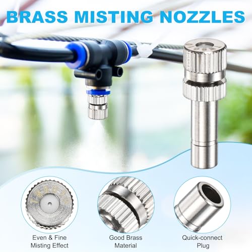 M METERXITY 20-Pack Brass Misting Nozzles, 0.031"/0.8mm Orifice Mister Replacement Heads for Outdoor Cooling System/Landscaping/Humidification/Greenhouse, 6mm Low-Pressure Fog Sprayer Nozzle - size: 0.031"/0.8mm, style: without Filter Mesh