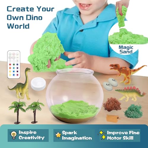 Dinosaur Light-Up Terrarium Kit for Kids- Birthday Gifts for Boys Ages 4 5 6 7 8-12 Year Old- Dinosaur Toys for Boys with Multicolor LED Light & Remote - style: Dinosaur