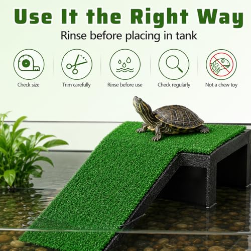 jojofuny Artificial Grass Turf: Turtle Basking Ramp, Aquatic Grass Lawn, Simulation Reptile Turf for Pet, Fish Tank Reptile Ramp Terrace Turtle Resting Basking Platform