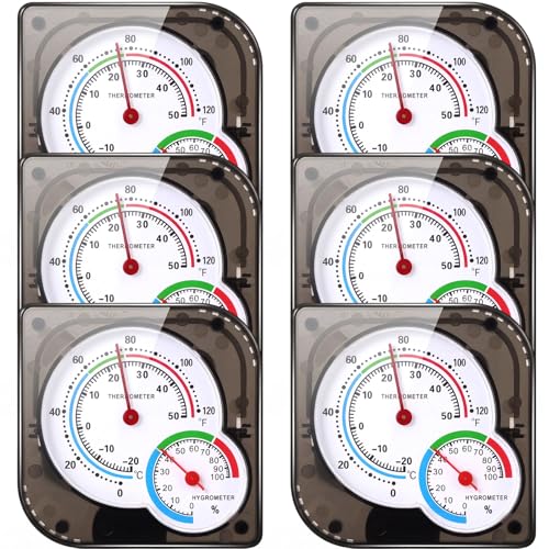 Kathfly 6 Pcs Indoor Thermometer and Humidity Gauge Indoor Mini Thermometer Hygrometer Temperature Humidity Meter Temperature and Monitor with Pointers for Home, Kitchen, Planting Room (Black) - size: Black