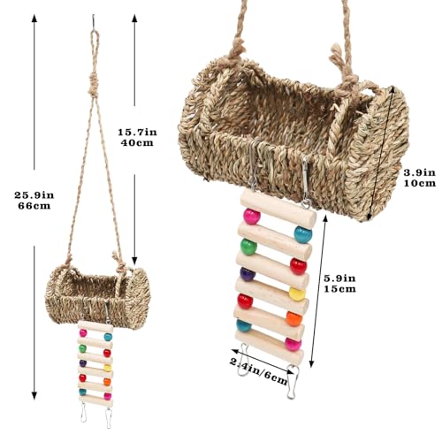 Hermit Crab Hideout with Ladder, Wooden Hermit Crab Climbing Toys, Aquariums Ladder Bridge Ramp Toy, Small Animals Tank or Cage Accessories, Habitat for Hermit Crab Hamsters Rats Birds Parrots