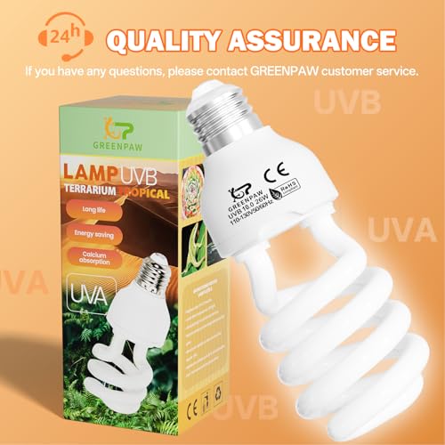UVB Light for Reptiles 10.0: Bearded Dragon UVB Light for Desert Habitats, 26W UVA UVB Reptile Light Bulb for Lizards Tortoises, Terrarium Compact Fluorescent Lamp-UVB Bulbs with Free UV Sensor Card - size: 6.5INCH-10.0