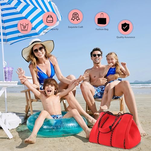 Hibala Neoprene Multipurpose Beach Bag,Gym/Travel/Pool Bag,Tote For Women&Men - color: Red