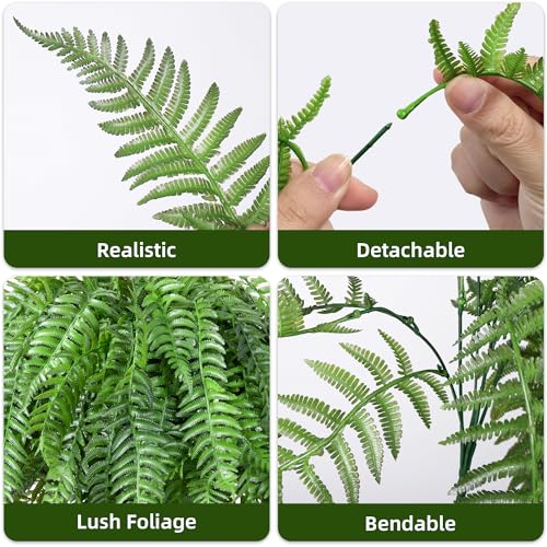 Artificial Plants Outdoor, UV Resistant Fake Fern Faux Plant Greenery for Outside Planter Patio Home Garden Decor 5 Branches (Basket Excluded) - color: 5pcs