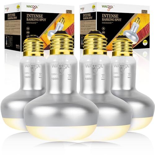 WACOOL 4 Pack Heat Lamp Bulbs for Reptiles, 100W Intense Basking Spot Lights, Simulate Daytime Sunshine Heat Bulbs, UVA Daylight Heat Lamp for Bearded Dragon, Lizard, Turtle, Tortoise, Gecko - style: 100W-4 pack