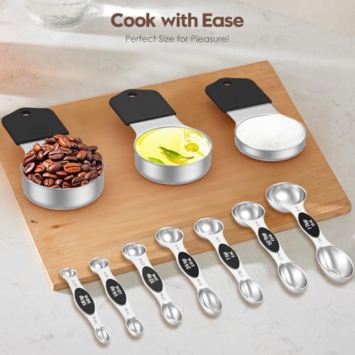 Magnetic Measuring Cups and Spoons Set – 304 Stainless Steel | Dual-Sided Markings | Space-Saving Kitchen Organizer | N52 Magnetic Nesting | 15-Piece with Leveler | Baking & Gift (Black) - color: Magnetic Measuring Cups and Spoons Set - Black