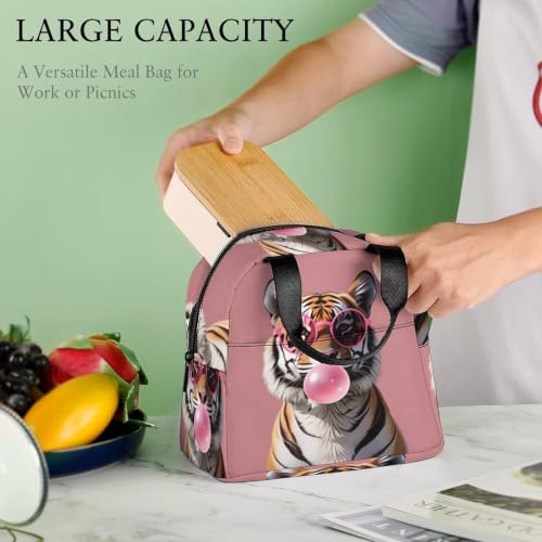 Funny Pink Bubble Gum Tiger Lunch Bag for Women Men | Insulated Lunch Box Leakproof Food Meal Containers Reusable Foldable 6L Capacity Lunch Tote Bags for Work Picnic Travel - color: Style 5