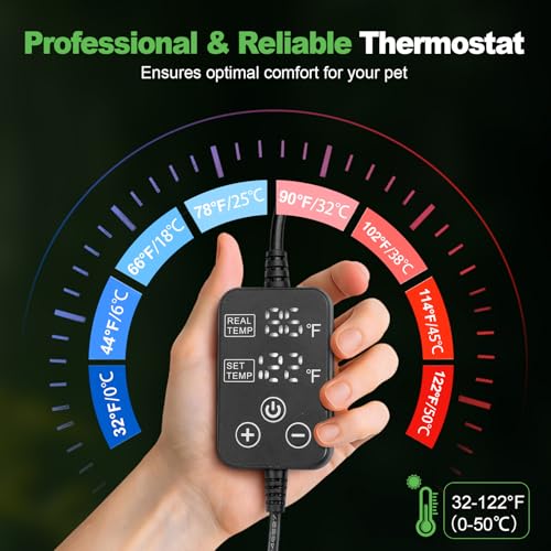 Reptile Heating Pad with Internal Sensor&Thermostat, 8" x 6" 8W Under Tank Heater Mat for 10-20 Gallon Tanks, IP67 Waterproof Safe Heat for Turtles, Bearded Dragons, Snakes, Lizards and Seedling - size: 6”x 8” (8W)