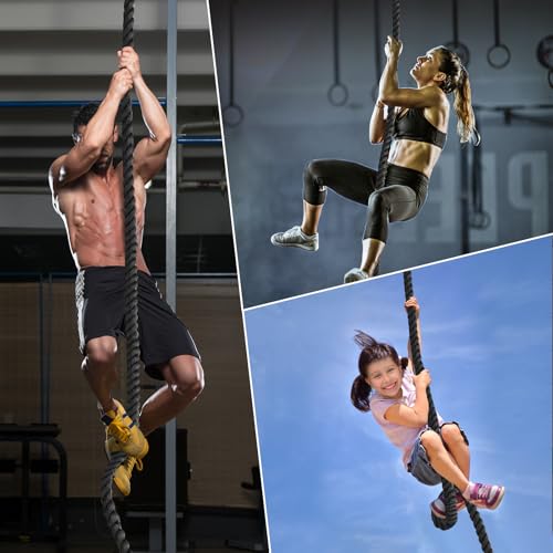 Climbing Rope Gym Workout - 1.5 Inch Dia 10FT 15FT 20FT 25FT 30FT 35FT 40FT 50FT Heavy Duty Work Out Rope Exercise Climbing Ropes for Adults Kids Fitness & Strength Training Outdoor & Indoor - Black - style: 1.5 Inch-15ft