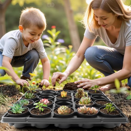 RooTrimmer 3 Inch Plastic Plant Pots 100 Pcs with 5 Pcs 20 Cell Seed Starter Trays, Thick Black Small Nursery Pots and Propagation Shuttle Trays for Seed Starting, Plant Propagation Starter Kit 5 Sets - color: Black + Black, size: 3 Inch 100 Pack Pots Wit