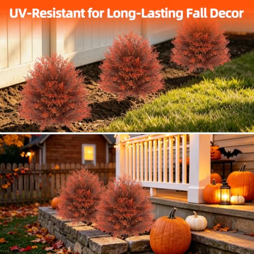 Grooy Fall 2 Pack 23.6 Inch Cypress Topiary Trees with Ground Spikes | UV-Resistant,Autumn Artificial Pine Plants, No Maintenance Needed,Fake Bushes Tree,Garden Office Front Door Decor - color: Fall Cedar