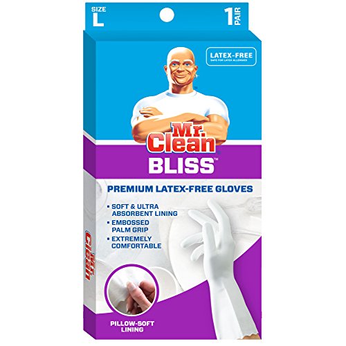 Mr. Clean Bliss Cleaning Gloves Premium Reusable Vinyl Latex-Free Gloves with Non-Slip Grip, Large - size: Large (Pack of 2)