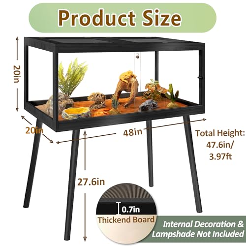 Reptile Enclosure with Leg, 82 Gallons Bearded Dragon Tank, Tempered Glass Lizard Tank with Metal Mesh Tops and Lockable Door, Spacious Reptile Habitat for Snake,Lizard (Black) - color: Black, size: 48"x20"x20",82Gallons